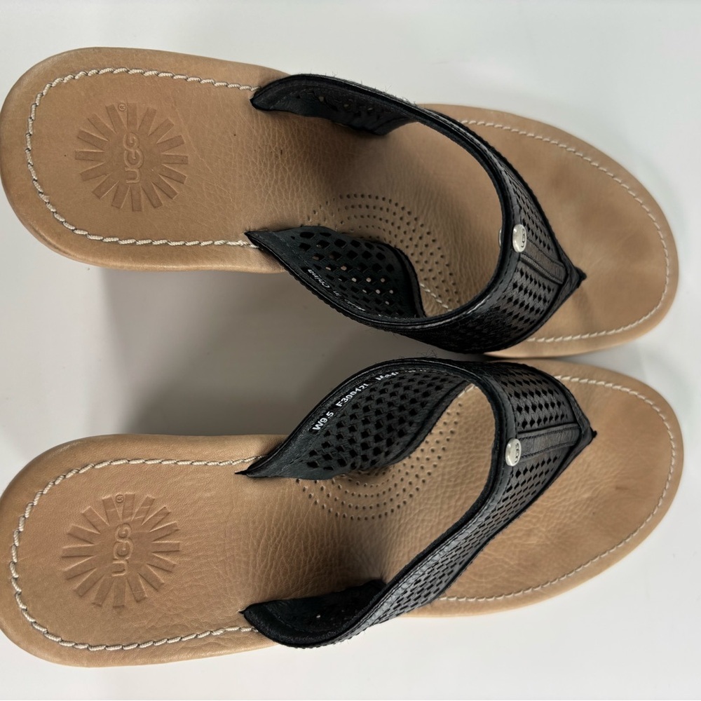Ugg Solena leather wedge sandals black 9.5 *Runs small, fits like an 8 - Picture 7 of 12